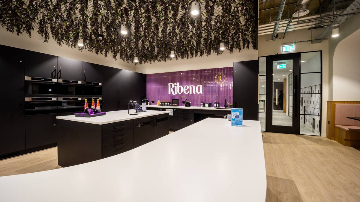 The Ribena branded kitchen and social space in a corporate office